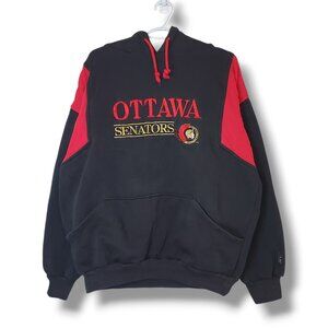 Vintage 90s Ottawa Senators 2D Logo  Embroidered Hoodie Sweater Black Size L